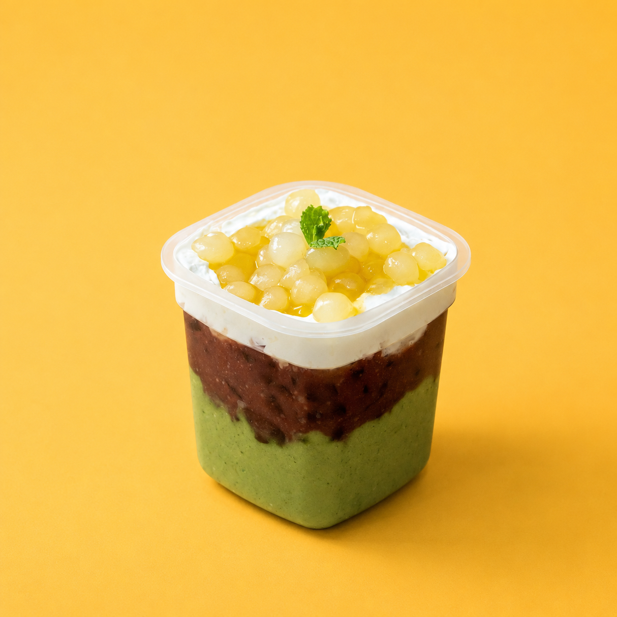 Pairing the classics of panna cotta and matcha azuki desserts for a wonderful combination of sweet, creamy and earthiness. Topped with refreshingly tangy yogurt popping boba for that element of fun. 